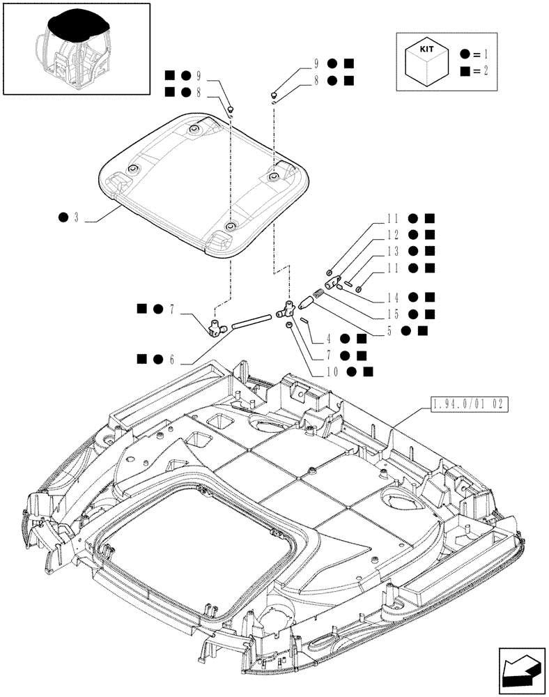 Схема запчастей Case IH MAXXUM 100 - (1.94.0/03[03]) - EEAA ROOF WITH HIGH PROFILE WITH HIGH VISIBILITY PANEL - GLASS AND RELEVANT PARTS (VAR.330515) (10) - OPERATORS PLATFORM/CAB