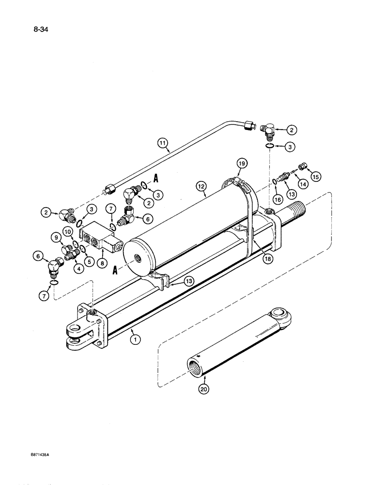 Схема запчастей Case IH 8600 - (8-34) - HYDRAULIC CONTROL PARTS, HITCH STABILIZER CYLINDER (08) - HYDRAULICS