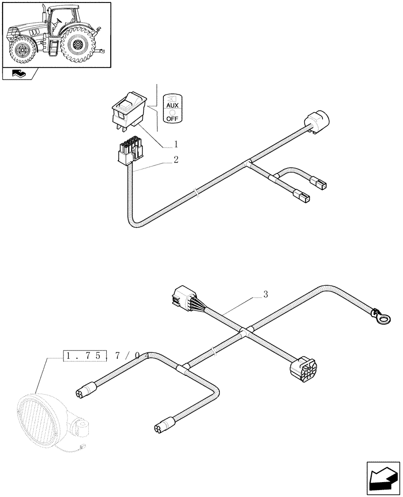 Схема запчастей Case IH MAXXUM 140 - (1.75.4/04) - GRABRAIL WORK LAMPS - HARNESS AND SWITCH (VAR.330661-331661) (06) - ELECTRICAL SYSTEMS