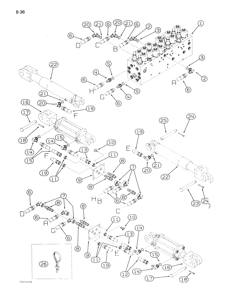 Схема запчастей Case IH 950 - (8-036) - ROW MARKER HYDRAULIC SYSTEM, 12 AND 16 ROW NARROW, FRONT FOLD (08) - HYDRAULICS