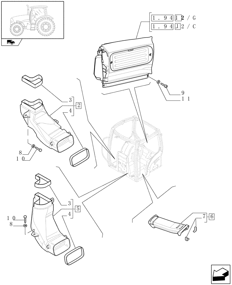 Схема запчастей Case IH PUMA 140 - (1.94.2[01]) - HEATING - AIR CONDITIONING - FAN AND VENTILATION DUCTS (10) - OPERATORS PLATFORM/CAB