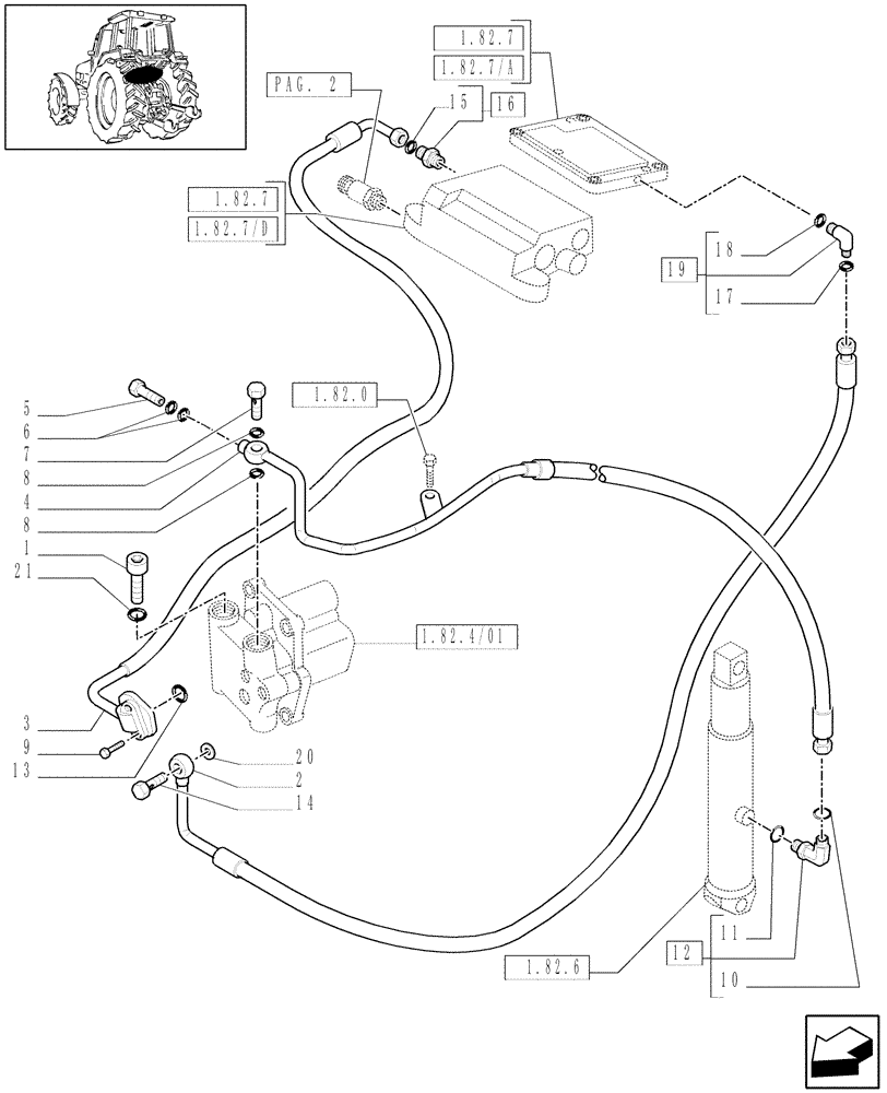 Схема запчастей Case IH MXU110 - (1.82.1/02[01A]) - (VAR.349-349/1) 2 OR 4 CONTROL VALVES CCLS - LIFTER, LINES - D5151 (07) - HYDRAULIC SYSTEM