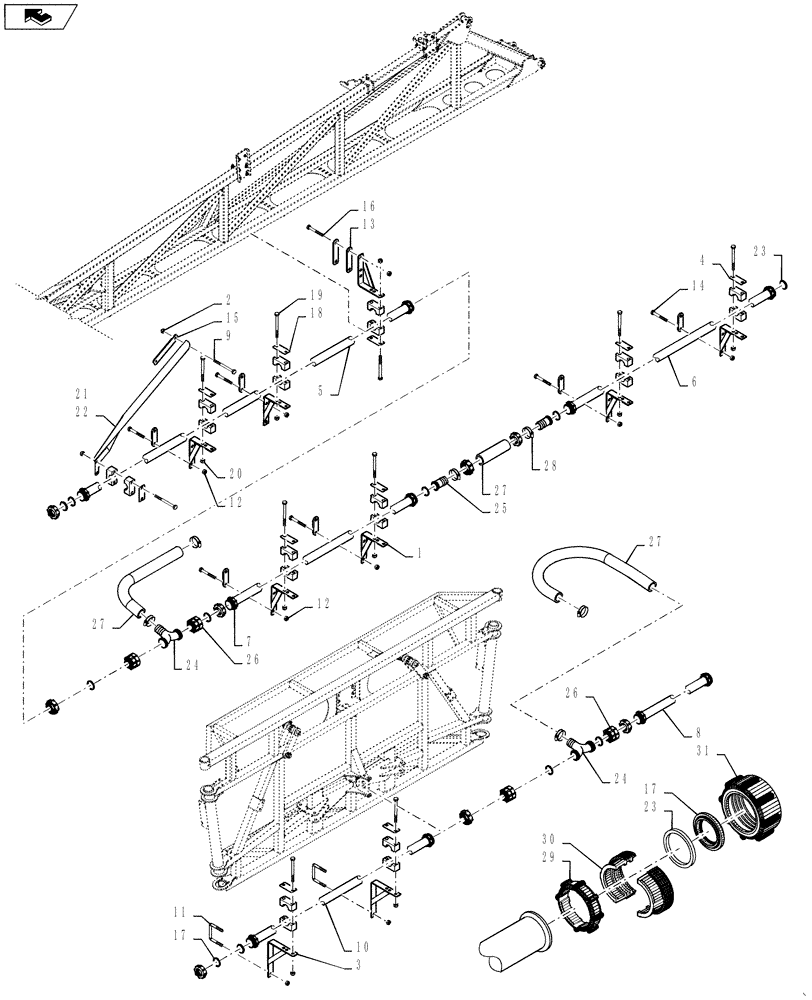 Схема запчастей Case IH PATRIOT 4440 - (78.110.AE[23]) - SPRAYBAR, 120, 7 SECTION, OFF CENTER, 20"/30" SPACING, CENTER AND INNER SECTION (78) - SPRAYING