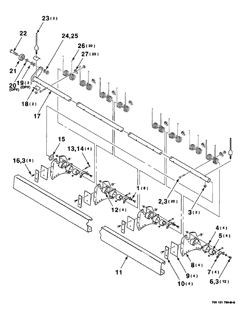 Схема запчастей Case IH 8840 - (6-16) - REEL BAT AND TINE TUBE ASSEMBLY (14 FOOT), (S.N. CFH0032227 AND LATER) (58) - ATTACHMENTS/HEADERS