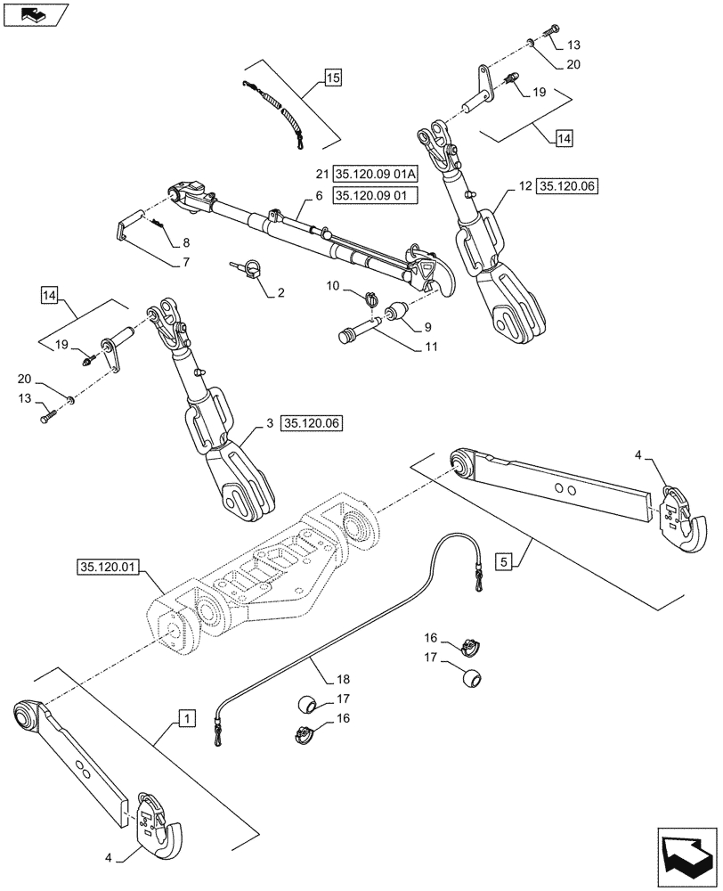 Схема запчастей Case IH PUMA 145 - (35.120.04) - VAR - 390923 - THREE POINT HITCH - CAT 2/3 QUICK ATTACH LINKS (35) - HYDRAULIC SYSTEMS