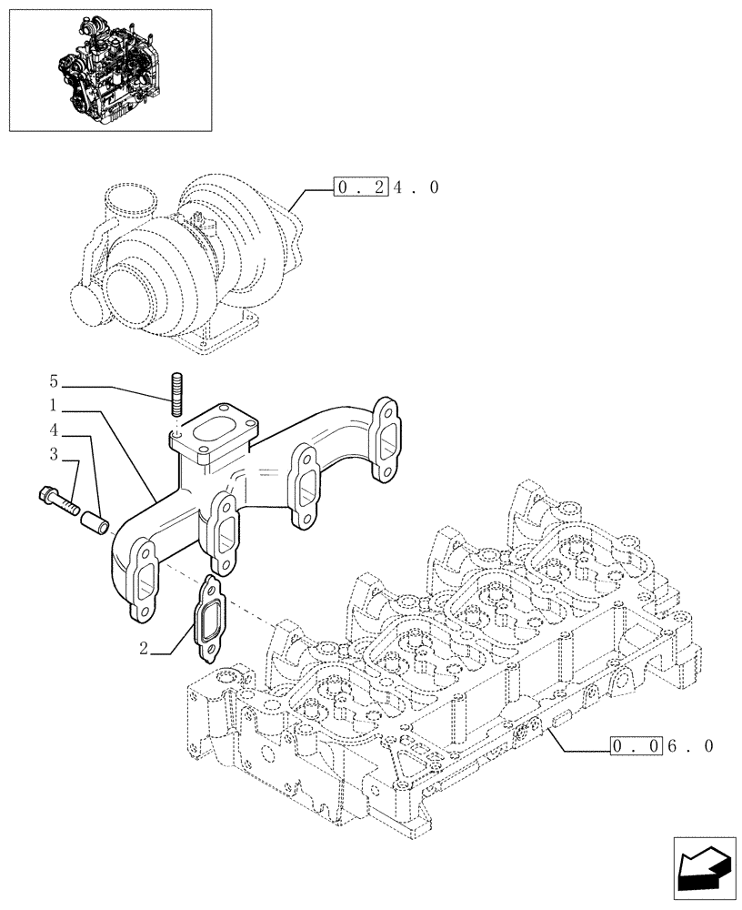 Схема запчастей Case IH MXU100 - (0.07.7) - EXHAUST MANIFOLD (01) - ENGINE