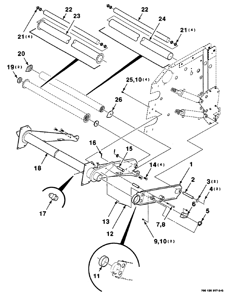 Схема запчастей Case IH RS451 - (6-10) - BALE TENSIONING ROLLER ASSEMBLY (14) - BALE CHAMBER