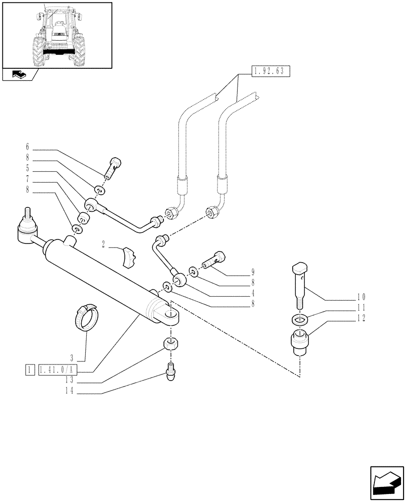 Схема запчастей Case IH FARMALL 90 - (1.41.0[06]) - 2WD FRONT AXLE - STEERING CONTROL CYLINDER (04) - FRONT AXLE & STEERING