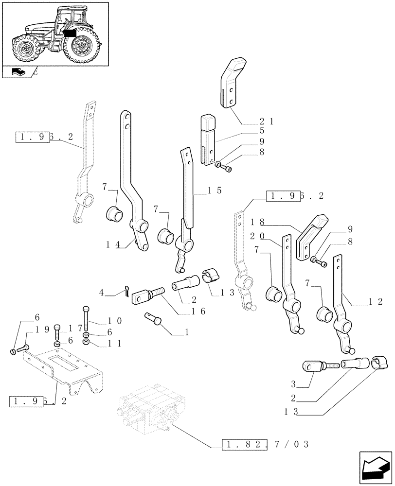 Схема запчастей Case IH FARMALL 95U - (1.96.2/03) - 2 DOUBLE EFFECT AND 1 W/ FLOAT & AUTOM. CUTOUT DISTRIBUTORS - CONTROL LEVERS (VAR.330360) (10) - OPERATORS PLATFORM/CAB