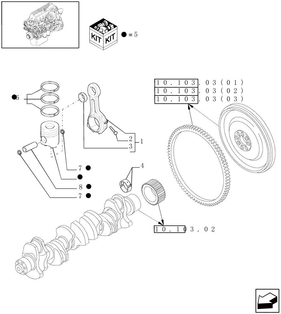 Схема запчастей Case IH 9010 - (10.105.03[01]) - PISTON & CONNECTING ROD - 7010 (10) - ENGINE