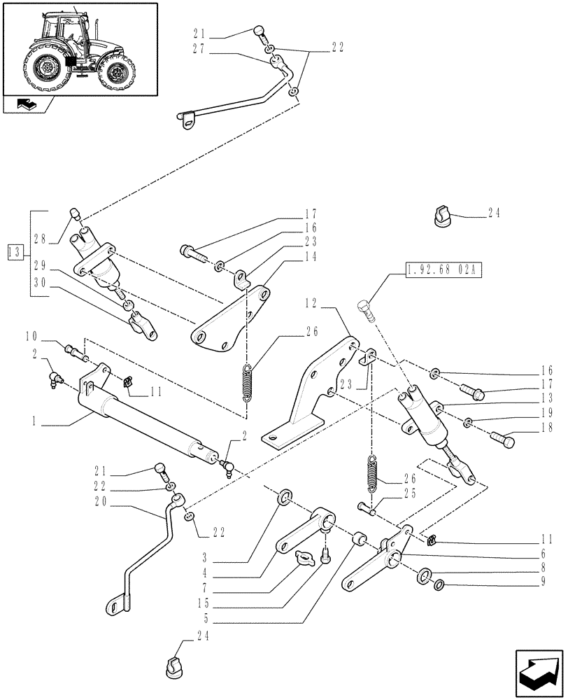 Схема запчастей Case IH FARMALL 90 - (1.67.1[02A]) - BRAKE CONTROL RODS - D6837 (05) - REAR AXLE