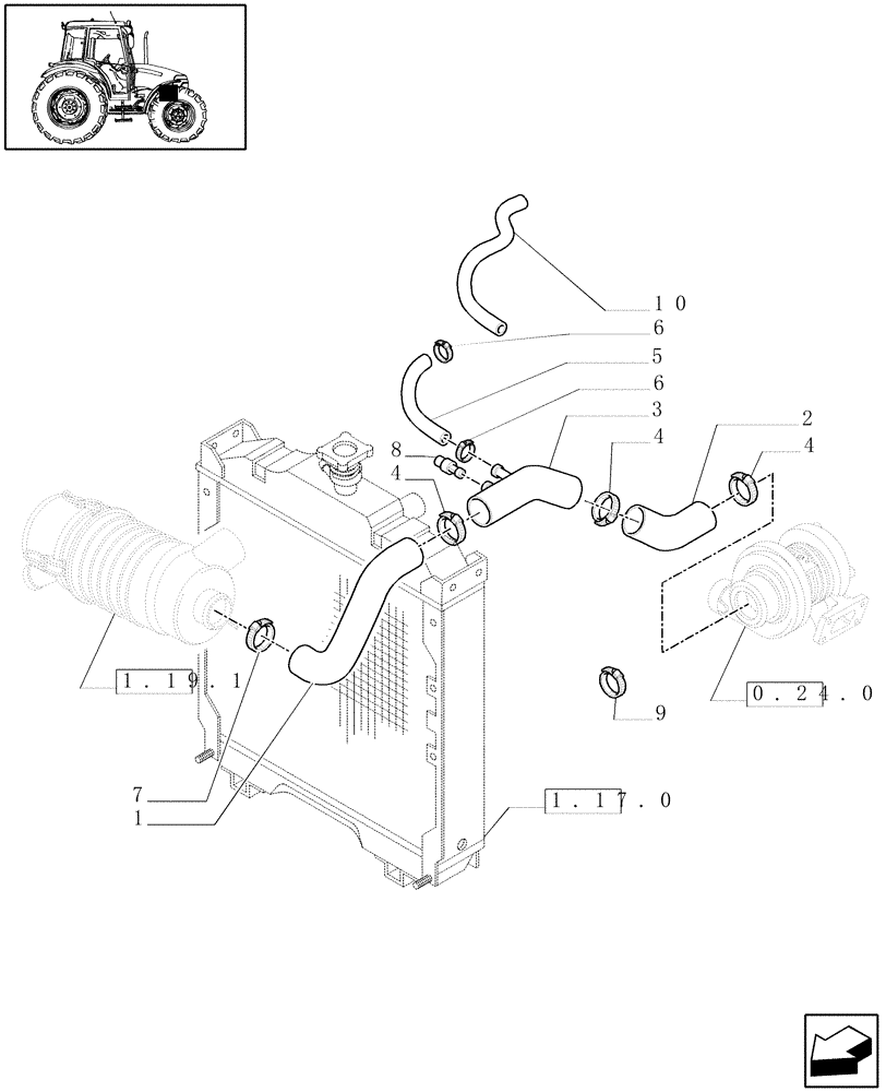 Схема запчастей Case IH JX90 - (1.19.7[02]) - AIR CLEANER PIPING (02) - ENGINE EQUIPMENT