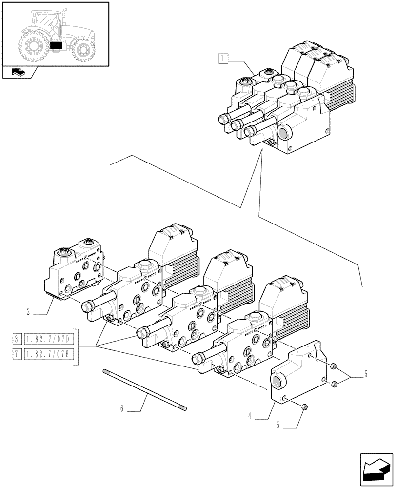 Схема запчастей Case IH PUMA 195 - (1.82.7/07B) - ELECTRONIC MID MOUNTED VALVES 3 SLICE - BREAKDOWN (07) - HYDRAULIC SYSTEM