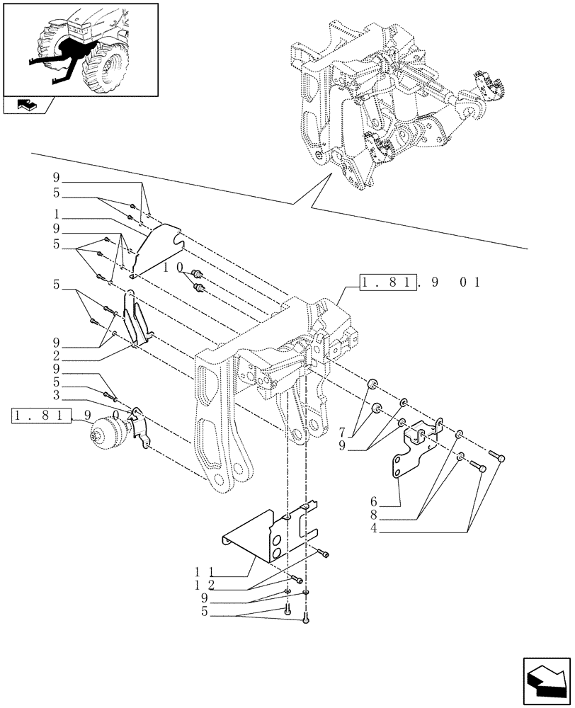 Схема запчастей Case IH PUMA 195 - (1.81.9/01[03]) - (VAR.088) FRONT HPL LESS PTO, LESS AUX. COUPLERS - BRACKETS - C6726 (07) - HYDRAULIC SYSTEM