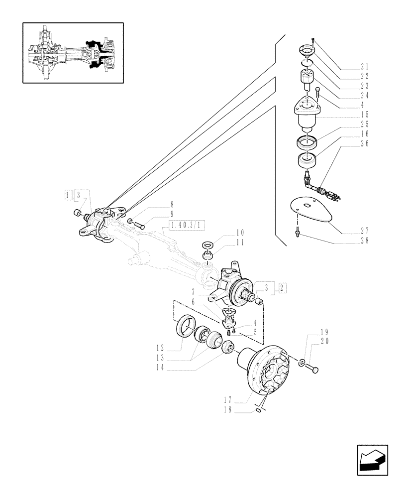 Схема запчастей Case IH MXM155 - (1.40.3/02[02A]) - (VAR.420) 4WD FRONT AXLE WITH SUSPENSIONS AND TERRALOCK - (SPS) - STEERING AXLES - HUBS - D5196 (04) - FRONT AXLE & STEERING