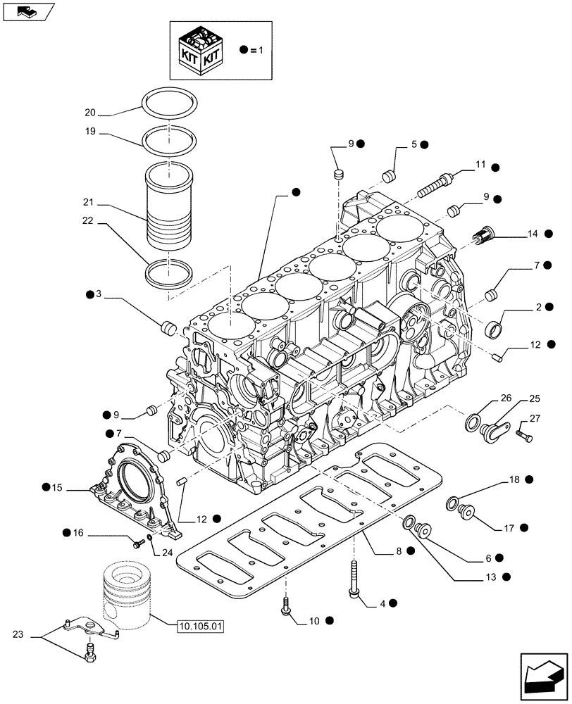 Схема запчастей Case IH F2CFE613C A011 - (10.001.02) - CYLINDER BLOCK & RELATED PARTS (504292416 - 504311100 - 504248099) 