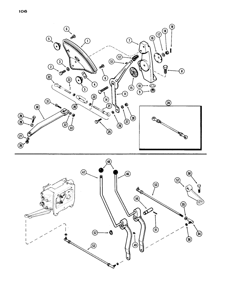 Схема запчастей Case IH 1030 - (106) - DRAFT-O-MATIC CONTROL LINKAGE (06) - POWER TRAIN