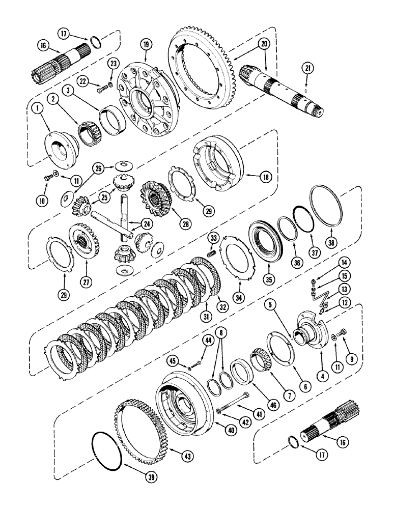 Схема запчастей Case IH 2394 - (6-054) - DIFFERENTIAL, BEARING CARRIER, CAGE, SIDE GEAR AND SHAFT, TRANSMISSION SERIAL NO. 16260432 AND AFTER (06) - POWER TRAIN