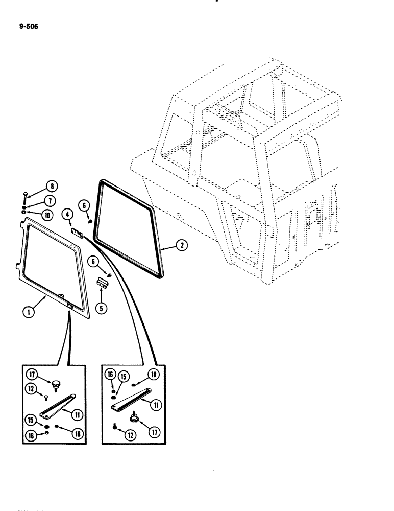 Схема запчастей Case IH 2294 - (9-506) - CAB, SIDE WINDOW (09) - CHASSIS/ATTACHMENTS