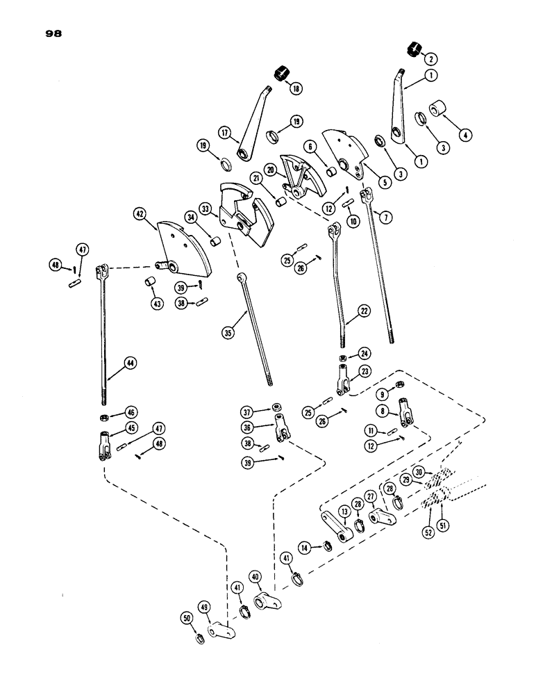 Схема запчастей Case IH 1170 - (098) - GEAR AND RANGE SHIFT LINKAGE (06) - POWER TRAIN