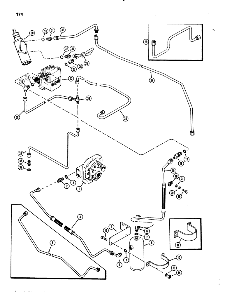 Схема запчастей Case IH 1070 - (0174) - STEERING AND BRAKE VALVE SYSTEM, POWER BRAKES WITH MECHANICAL SHIFT, 1ST USED W/TRACTOR SN 869301 (05) - STEERING