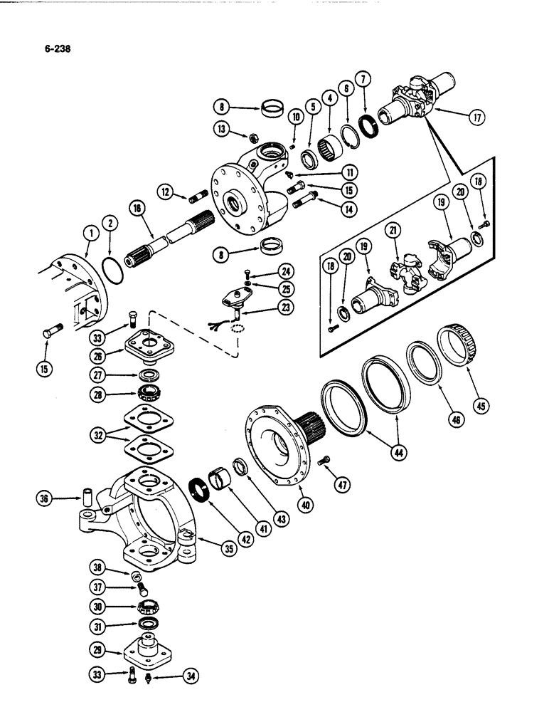 Схема запчастей Case IH 4494 - (6-238) - REAR AXLE AND SPINDLE, LEFT TRUNNION AND SPINDLE, TRUNNION WITH BEARING, AXLE S/N 13015953 AND AFTER (06) - POWER TRAIN