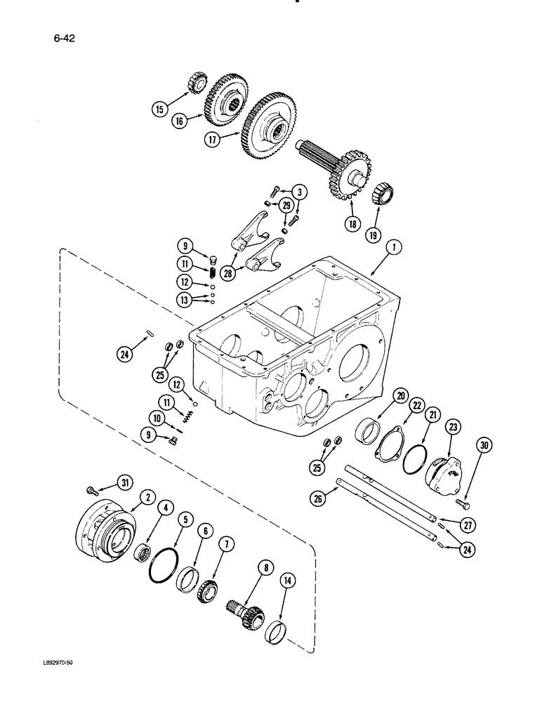 Схема запчастей Case IH 1670 - (6-42) - TRANSMISSION INPUT SHAFT GEARS AND SHIFTER RAILS (03) - POWER TRAIN