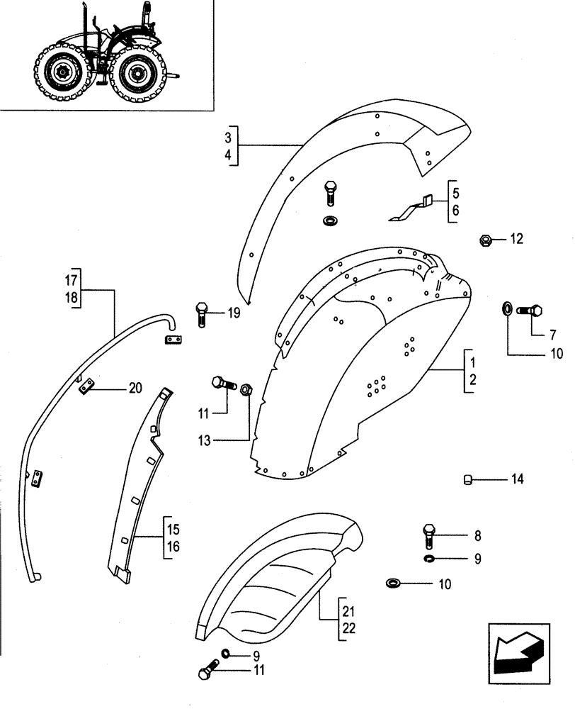 Схема запчастей Case IH JX95 - (1.87.0/02[02]) - MUDGUARDS AND FOOTBOARDS - FOR HIGH CLEARANCE VERSION (08) - SHEET METAL