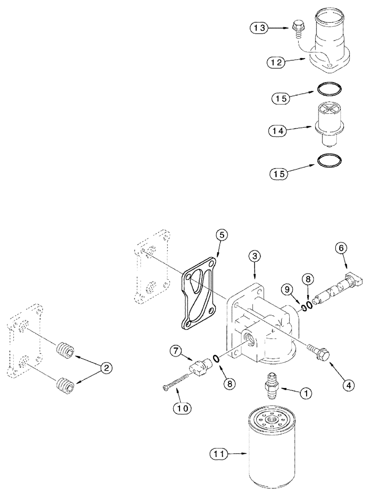 Схема запчастей Case IH TITAN 3020 - (02-046) - COOLANT FILTER - THERMOSTAT (01) - ENGINE