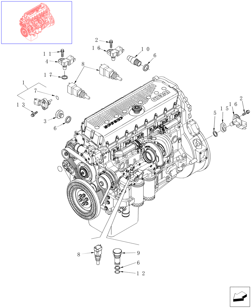 Схема запчастей Case IH STX430 - (02-61) - MOTOR SENSORS, STX & STEIGER 380 / 430 (02) - ENGINE