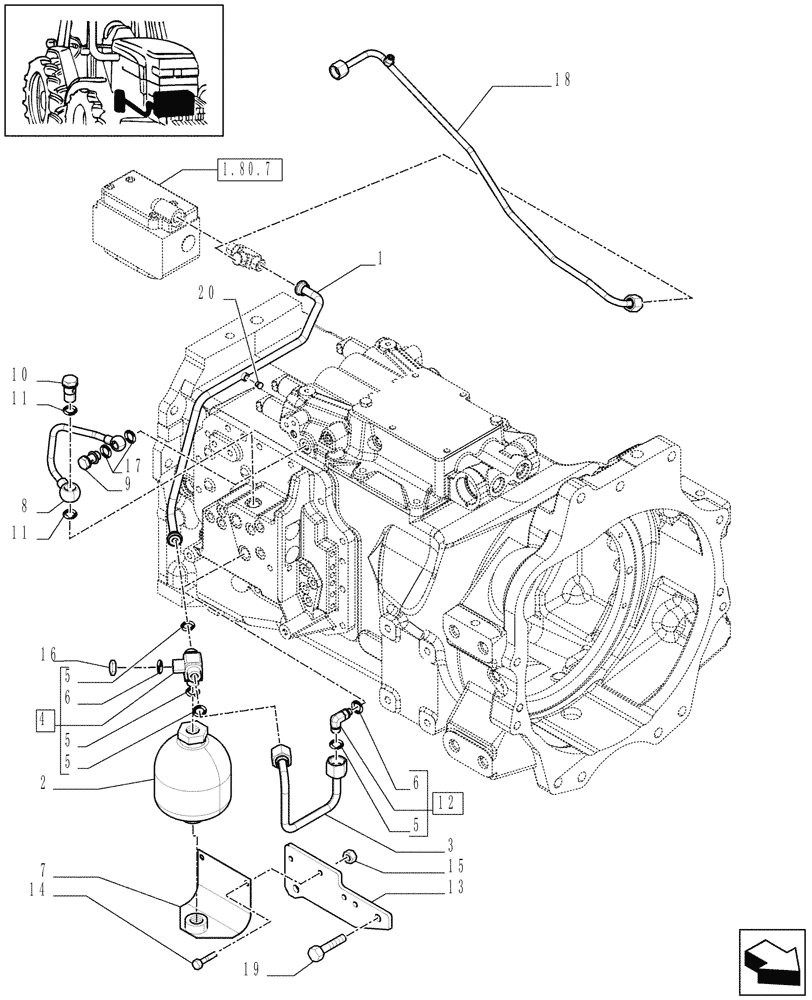 Схема запчастей Case IH MAXXUM 110 - (1.29.6/01[01B]) - TRANSMISSION 16X16 AND 17X16 - TRANSMISSION VALVE BLOCK PIPES - D6741 (03) - TRANSMISSION