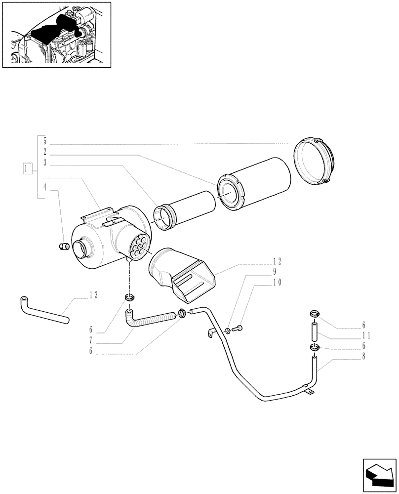 Схема запчастей Case IH MXU110 - (1.19.1/01[01]) - (VAR.197-198) AIRCLEANER W/PRECLEANER (02) - ENGINE EQUIPMENT