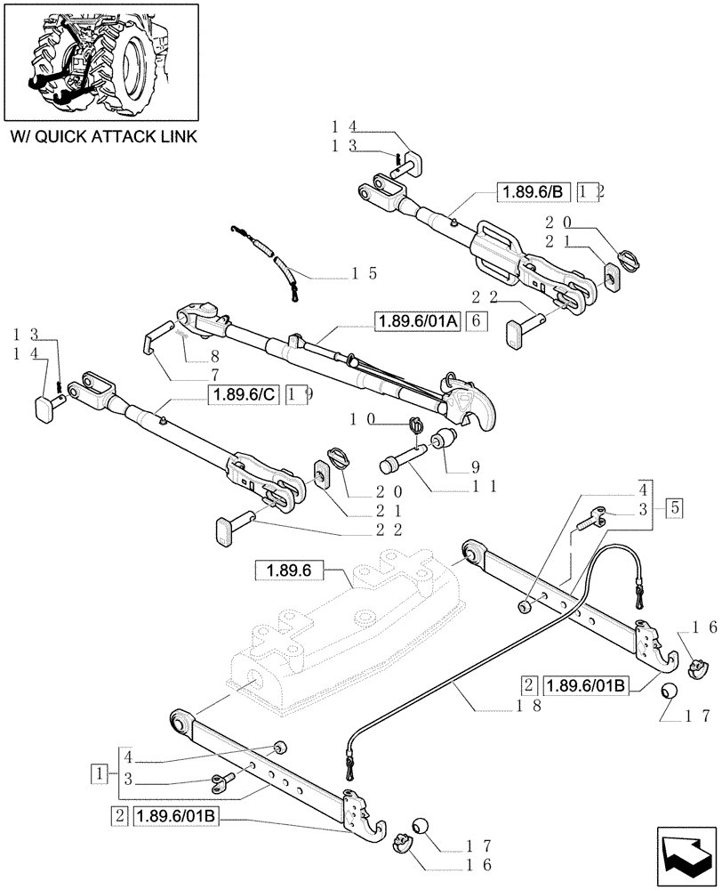 Схема запчастей Case IH MXU130 - (1.89.6/01) - (VAR.261) IMPLEMENT LINKAGE DEVICE WITH TELESCOPIC ARMS - STRUT, LINKS AND ARMS (09) - IMPLEMENT LIFT