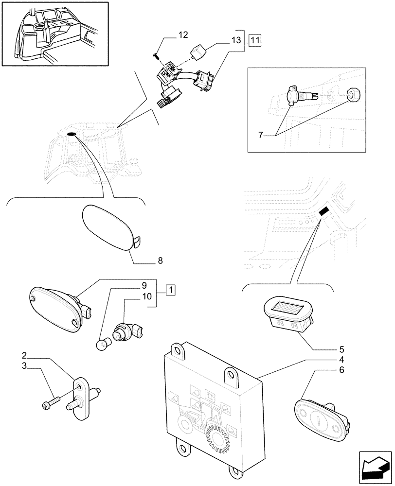 Схема запчастей Case IH MAXXUM 120 - (1.91.3[01]) - CAB INTERNAL AND EXTERNAL LIGHTING (10) - OPERATORS PLATFORM/CAB