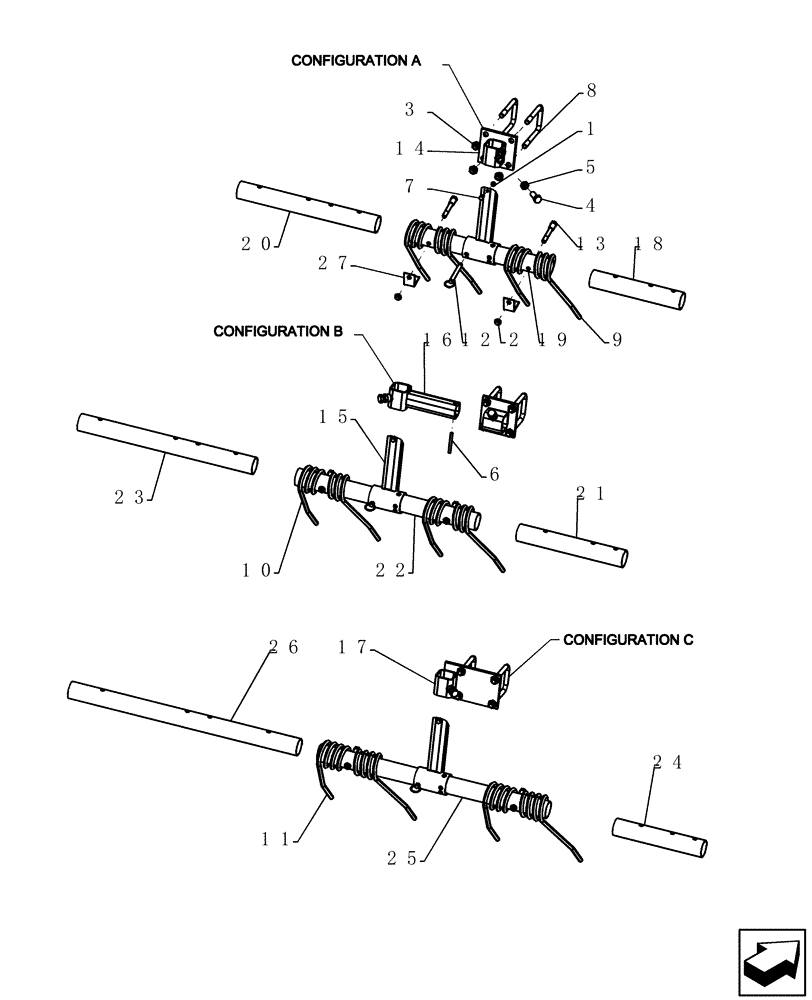 Схема запчастей Case IH ATX400 - (8.010.1) - HEAVY HARROW CLOSER ASSEMBLY WITH MOUNT BRACKETS A, B AND C Related Equipment