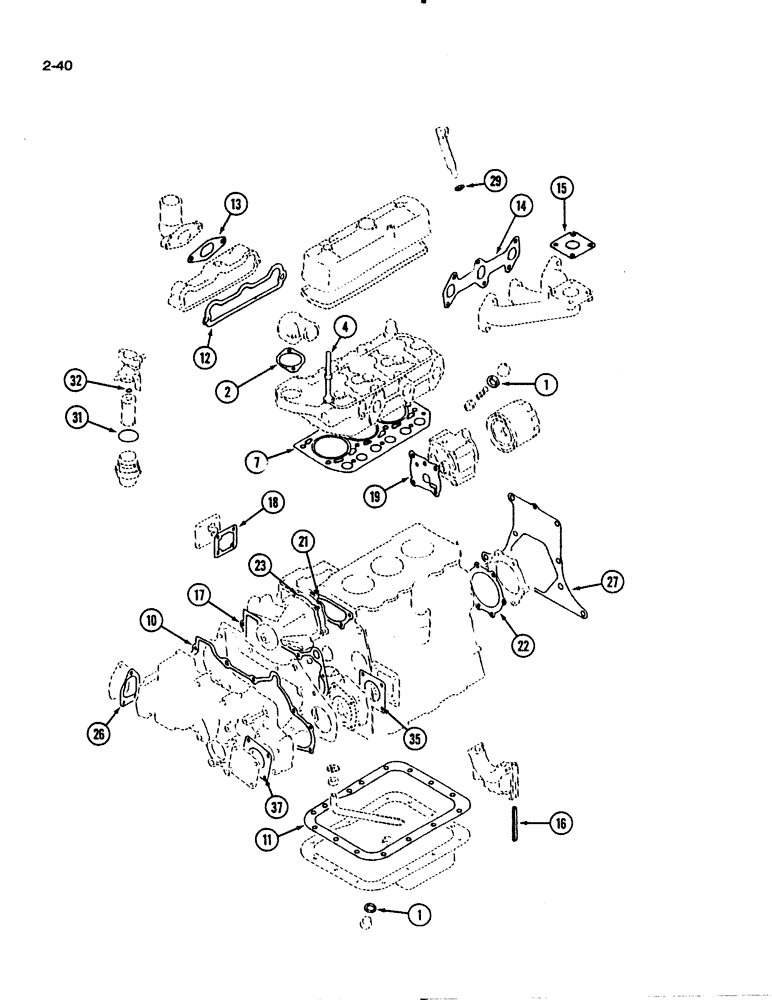 Схема запчастей Case IH 1130 - (2-40) - ENGINE GASKET KIT, 1130 TRACTOR (02) - ENGINE