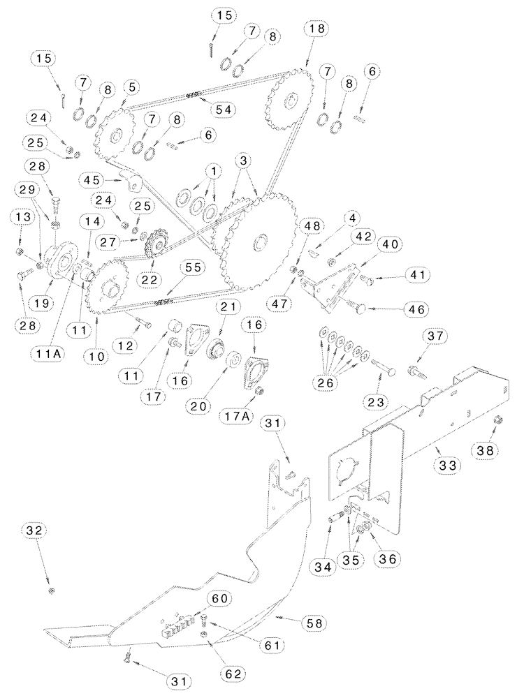 Схема запчастей Case IH 2388 - (09E-07) - UNLOADER, CHAIN DRIVE (17) - GRAIN TANK & UNLOADER