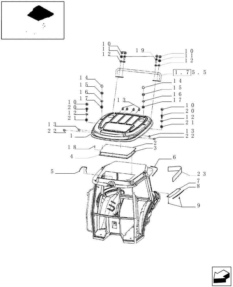 Схема запчастей Case IH JX65 - (1.92.0[66]) - CAB - ROOF (10) - OPERATORS PLATFORM/CAB