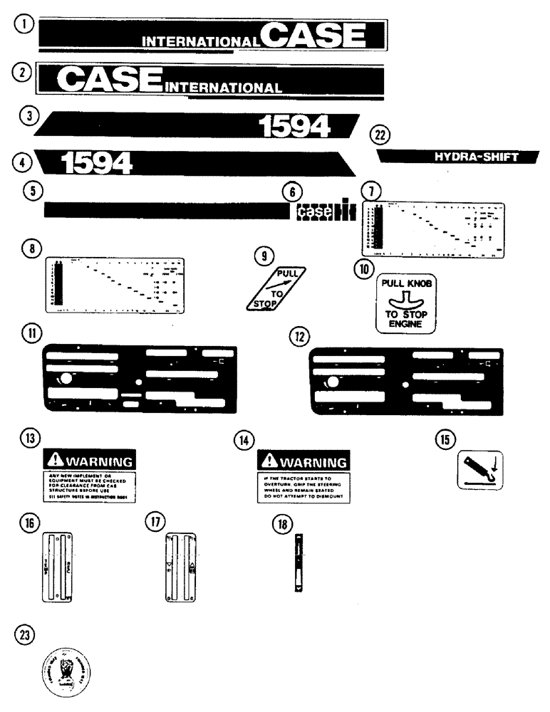 Схема запчастей Case IH 1594 - (9-392) - DECALS, TRACTORS WITH CAB, P.I.N. 11526001 AND AFTER (09) - CHASSIS/ATTACHMENTS