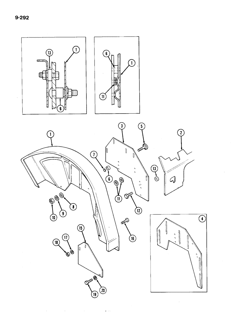 Схема запчастей Case IH 1194 - (9-292) - REAR FENDER GUARD AND ADAPTER, LOW PROFILE SPECIAL, PRIOR TO P.I.N. 11039983 (09) - CHASSIS/ATTACHMENTS