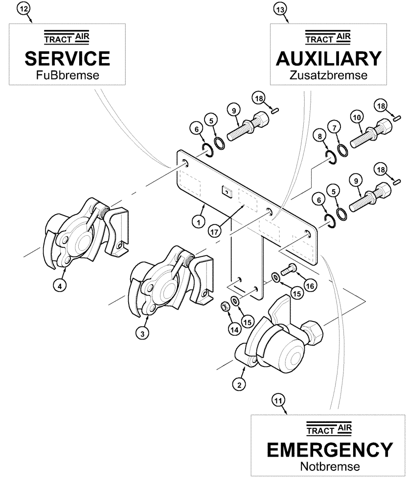 Схема запчастей Case IH MX100 - (07-17) - PNEUMATIC TRAILER BRAKE COUPLINGS (07) - BRAKES