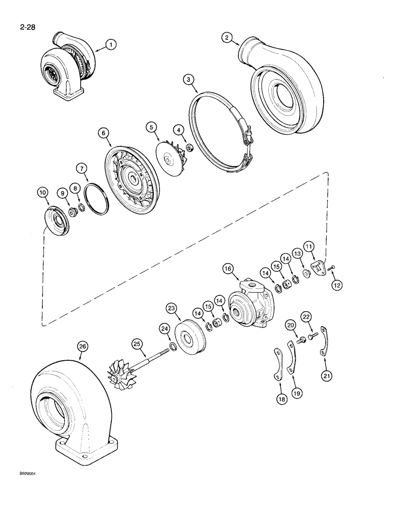 Схема запчастей Case IH 9230 - (2-028) - TURBOCHARGER ASSEMBLY, 6T-830 ENGINE, 6TA-830 ENGINE (02) - ENGINE