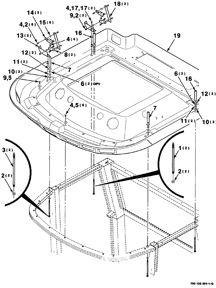 Схема запчастей Case IH 8880 - (07-024) - HEADLINER AND HINGE ASSEMBLIES (90) - PLATFORM, CAB, BODYWORK AND DECALS