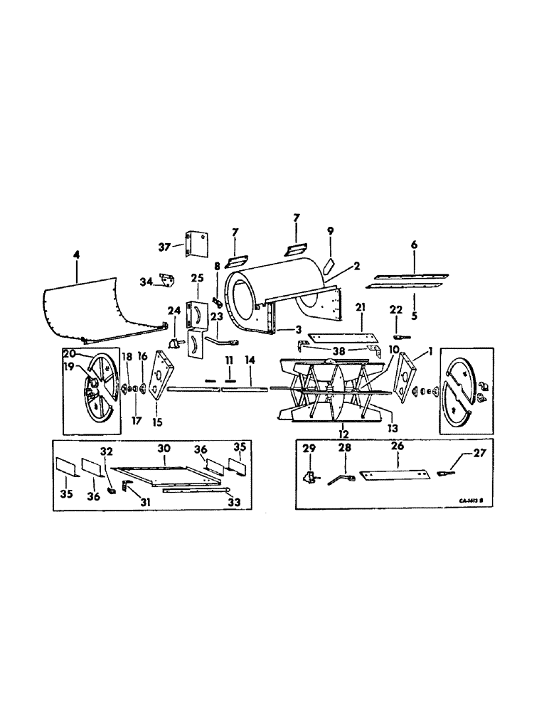 Схема запчастей Case IH 715 - (24-02) - CLEANING FAN, FAN WIND DEFLECTOR AND SEPARATOR, FAN ROTARY SCREEN (15) - CLEANING