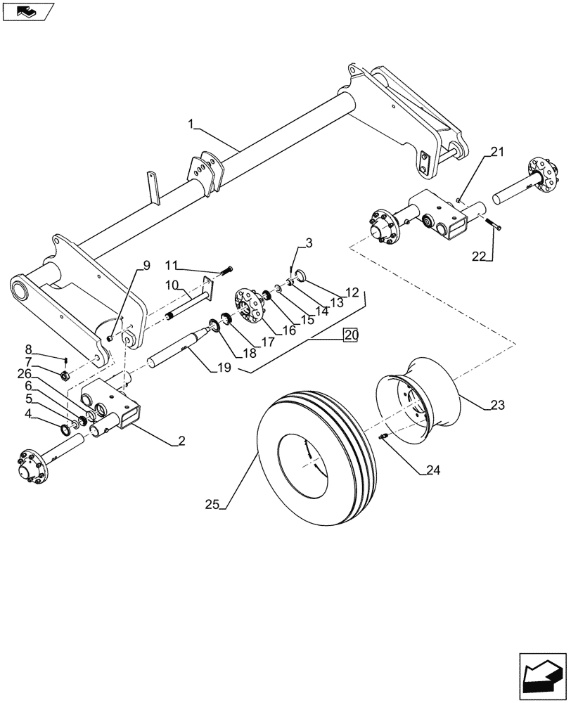 Схема запчастей Case IH 330 TRUE-TANDEM - (44.100.01[02]) - MAIN FRAME ROCKSHAFT TANDEM 8-BOLT 34 ONLY (44) - WHEELS