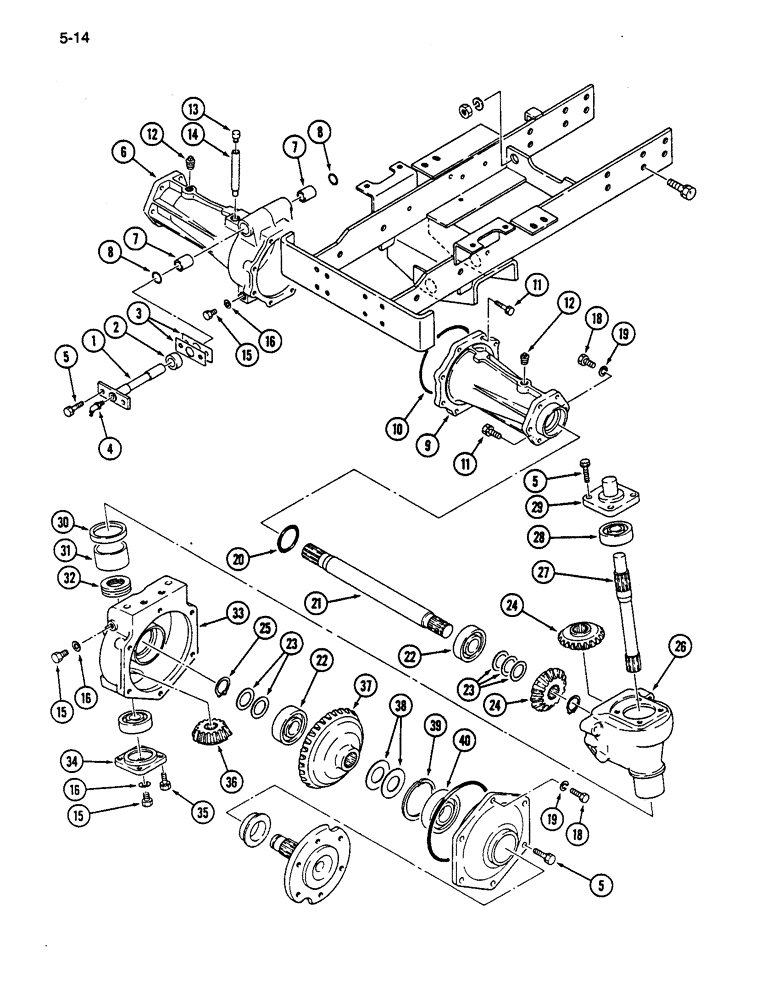 Схема запчастей Case IH 255 - (5-14) - FRONT AXLE HOUSING, AXLE SHAFT AND GEARS, MFD TRACTOR (05) - STEERING