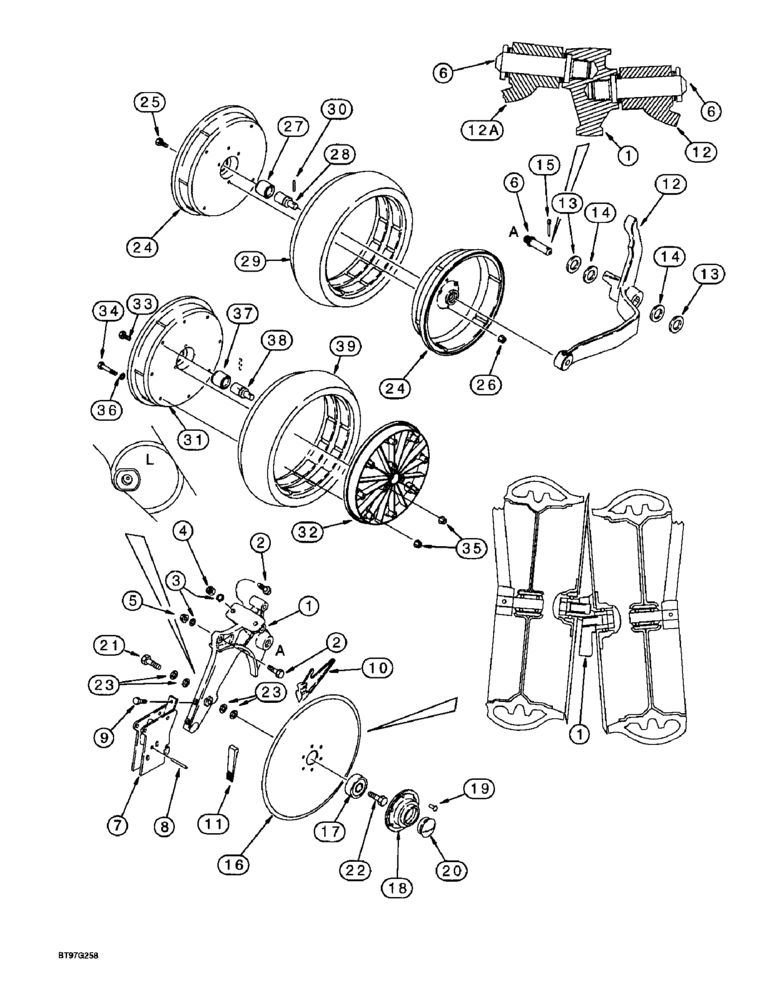 Схема запчастей Case IH 900 - (9-179C) - DISC OPENER AND GAUGE WHEEL, NYLON, WITH RIGHT HAND LEADING DISC OPENER, ON L.H. SIDE OF PLANTER (09) - CHASSIS/ATTACHMENTS