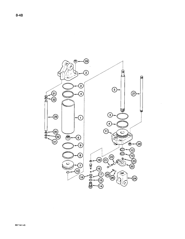 Схема запчастей Case IH 8600 - (8-48) - MAIN FRAME DEPTH CONTROL CYLINDER, 1267177C1, 3-1/2 INCH (89MM) ID (08) - HYDRAULICS