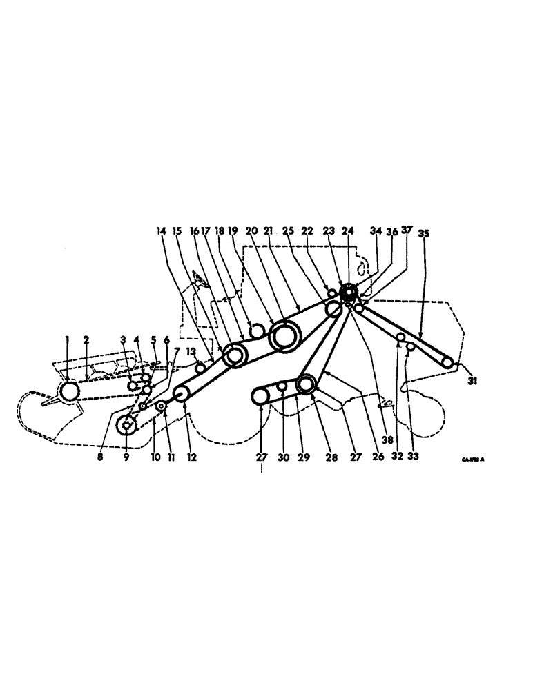 Схема запчастей Case IH 615 - (02-02) - MISCELLANEOUS, BELT, CHAIN, PULLEY AND SPROCKET DIAGRAM, LEFT SIDE, SER. NO. 8000 AND BELOW Accessories & Attachments / Miscellaneous