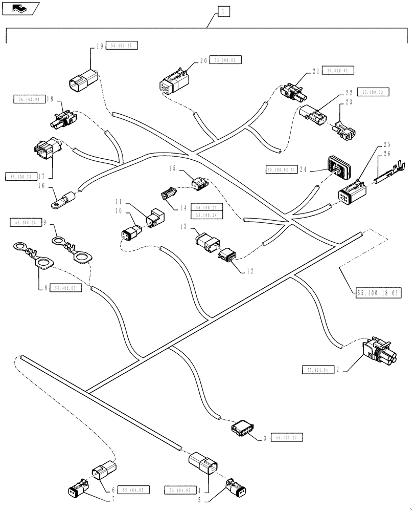 Схема запчастей Case IH TITAN 4530 - (55.100.18[02]) - MAIN FRAME HARNESS (55) - ELECTRICAL SYSTEMS